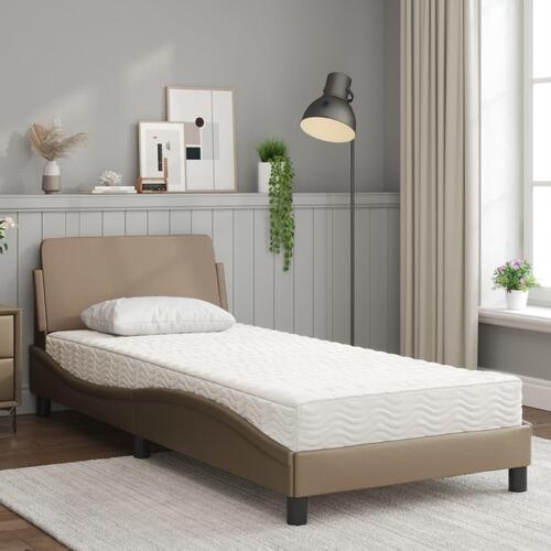 Seng med madras 90x200 cm kunstlæder cappuccinofarvet