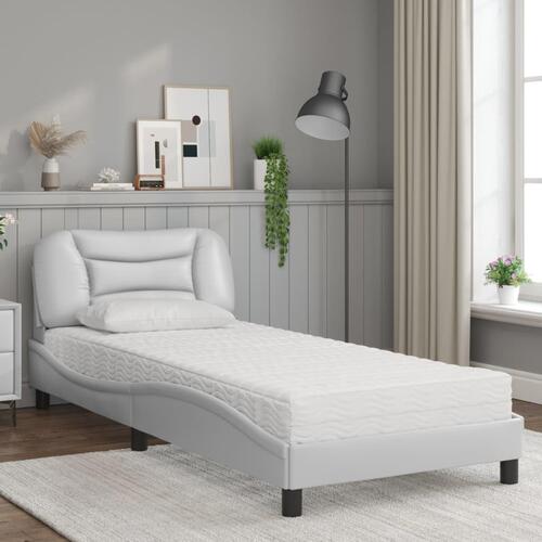 Seng med madras 90x200 cm kunstlæder hvid