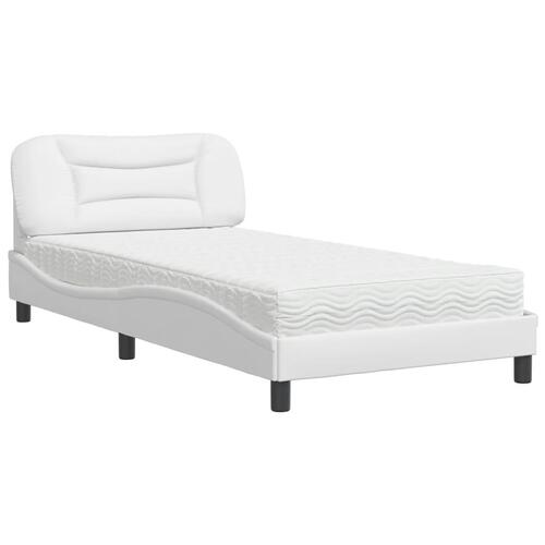 Seng med madras 100x200 cm kunstlæder hvid