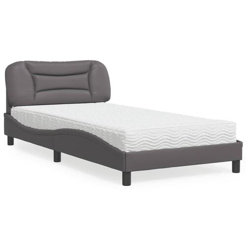 Seng med madras 100x200 cm kunstlæder grå