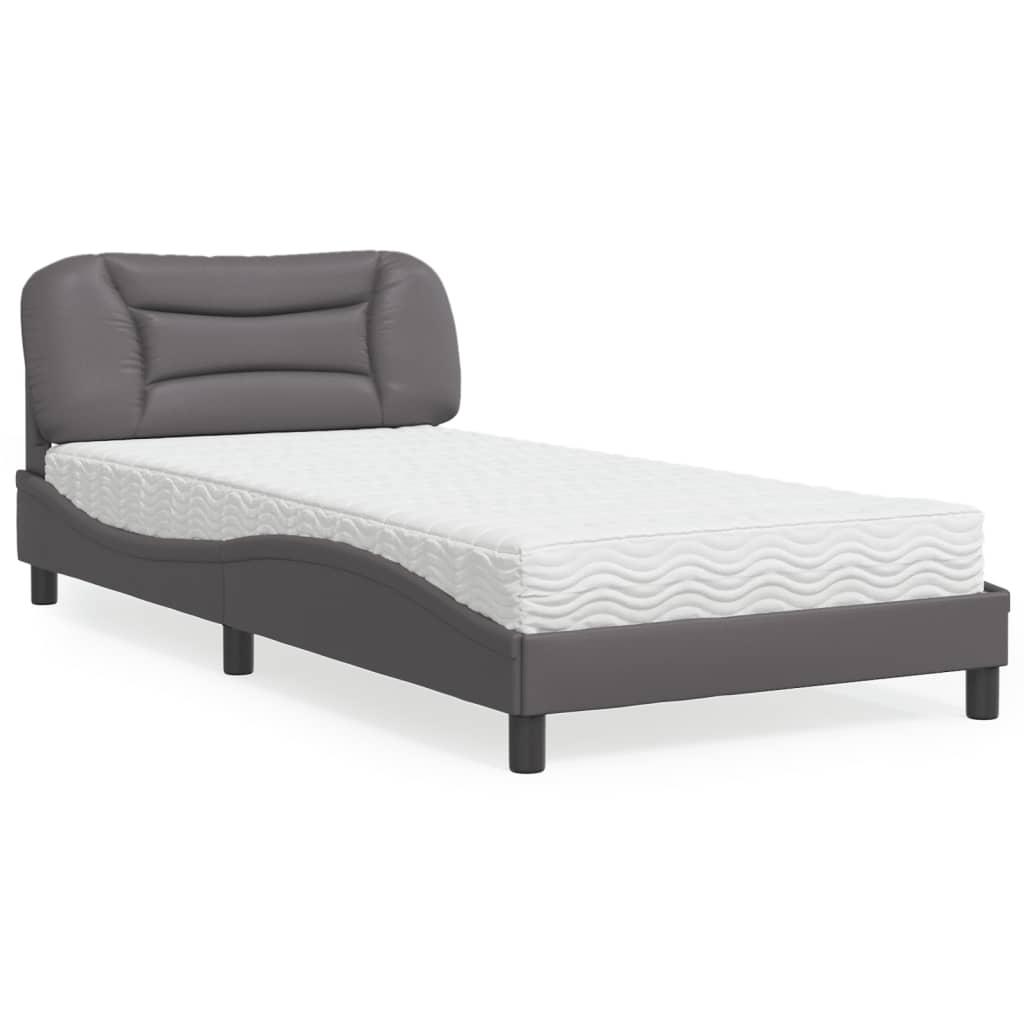 Seng med madras 100x200 cm kunstlæder grå