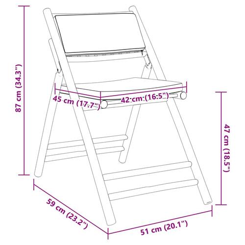 Bistrostole 3 stk. foldbare med cremehvide hynder bambus