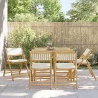 Foldbare bistrostole 6 stk. med cremefarvede hynder bambus