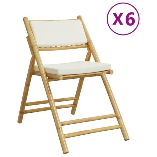 Foldbare bistrostole 6 stk. med cremefarvede hynder bambus