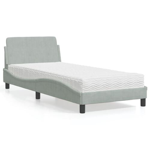 Seng med madras 90x200 cm velour lysegrå
