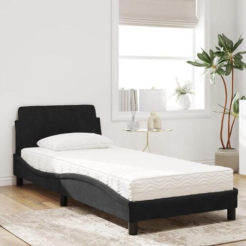 Seng med madras 90x200 cm velour sort