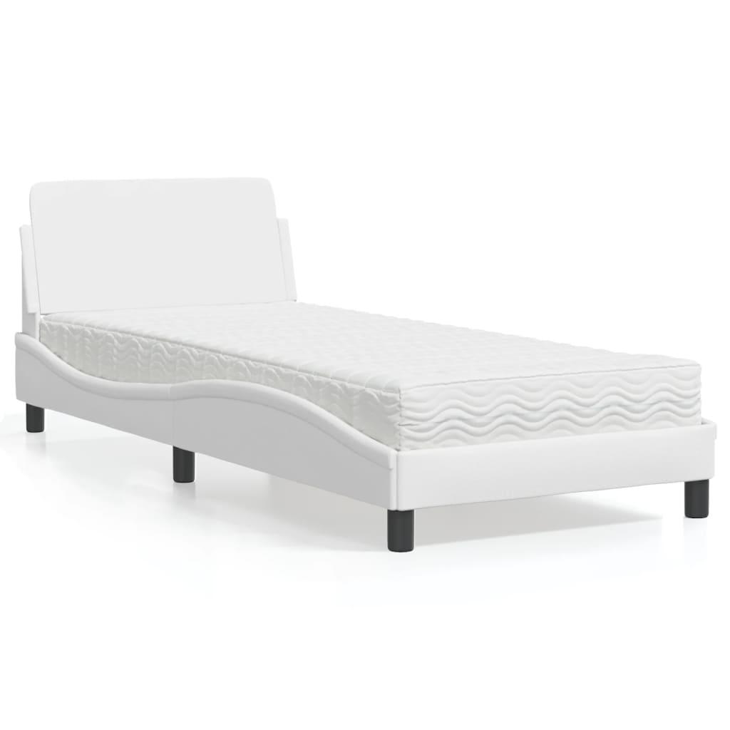 Seng med madras 90x200 cm kunstlæder hvid