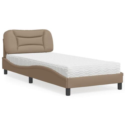 Seng med madras 90x200 cm kunstlæder cappuccinofarvet