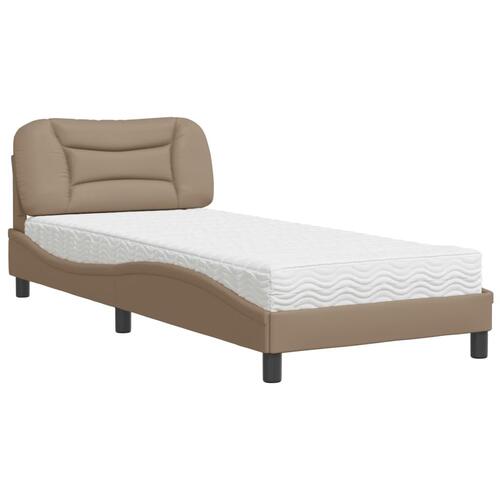 Seng med madras 90x200 cm kunstlæder cappuccinofarvet