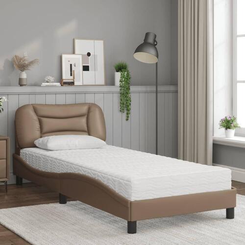 Seng med madras 90x200 cm kunstlæder cappuccinofarvet