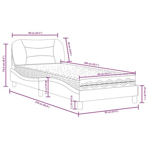 Seng med madras 90x200 cm kunstlæder cappuccinofarvet