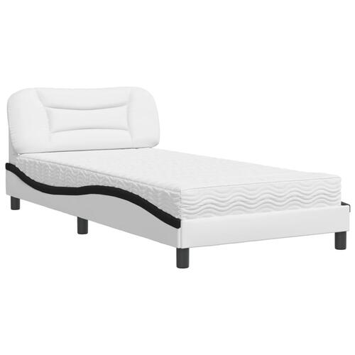 Seng med madras 100x200 cm kunstlæder hvid og sort