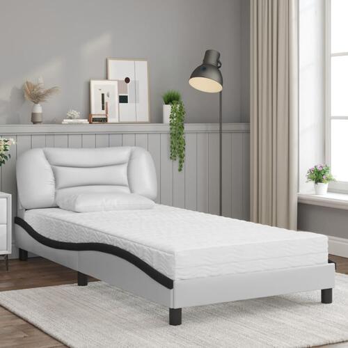 Seng med madras 100x200 cm kunstlæder hvid og sort