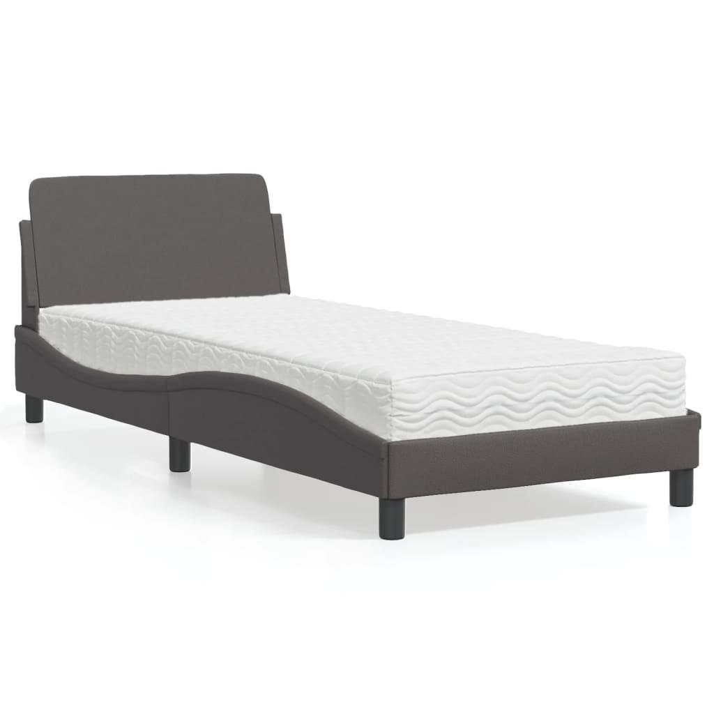 Seng med madras 80x200 cm kunstlæder grå