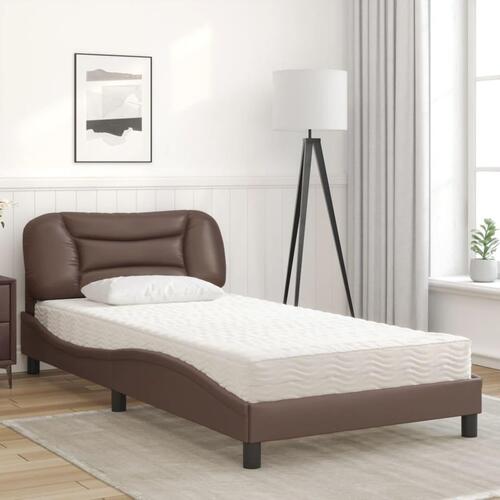 Seng med madras 100x200 cm kunstlæder brun
