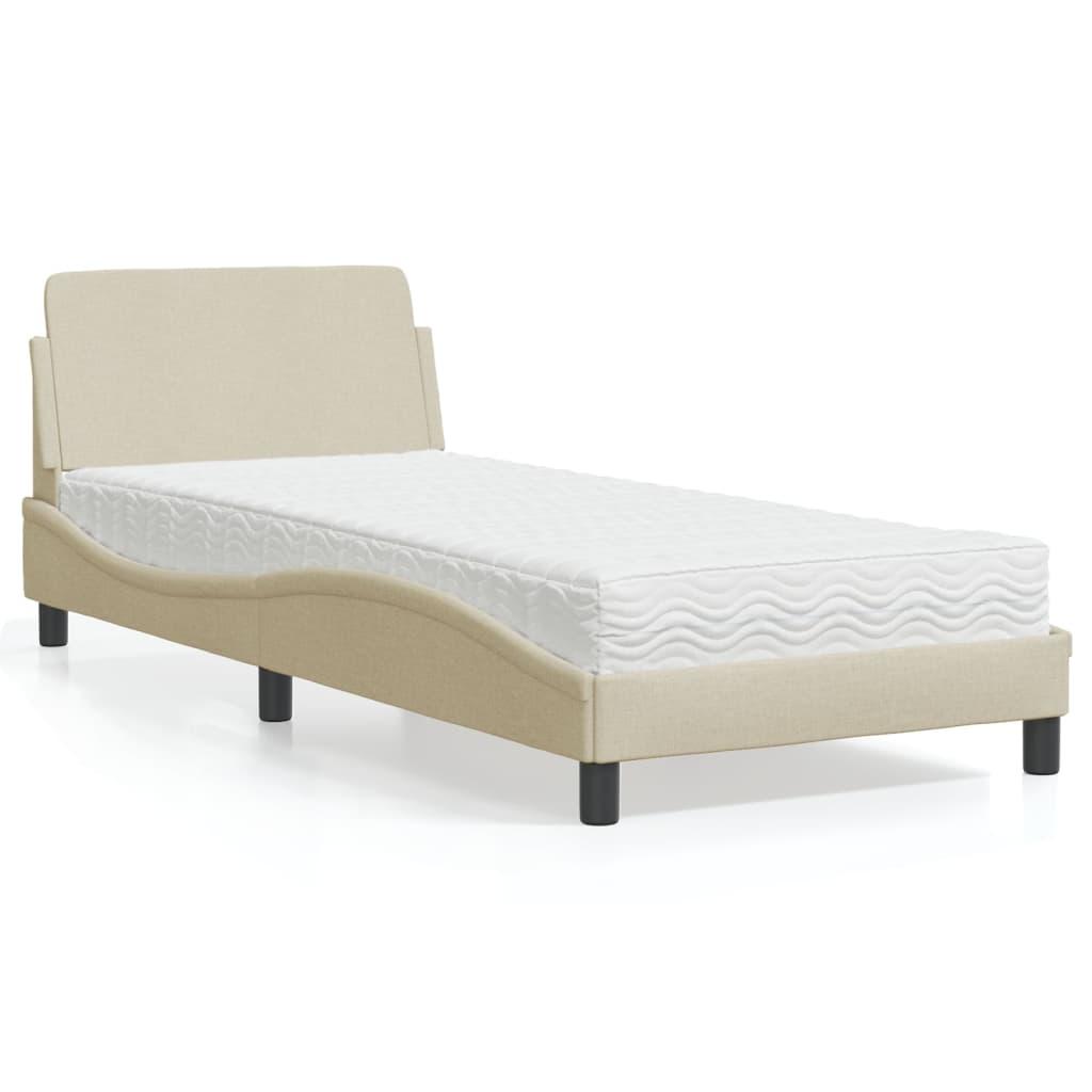 Seng med madras 80x200 cm stof cremefarvet