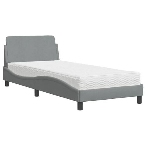 Seng med madras 90x200 cm stof lysegrå