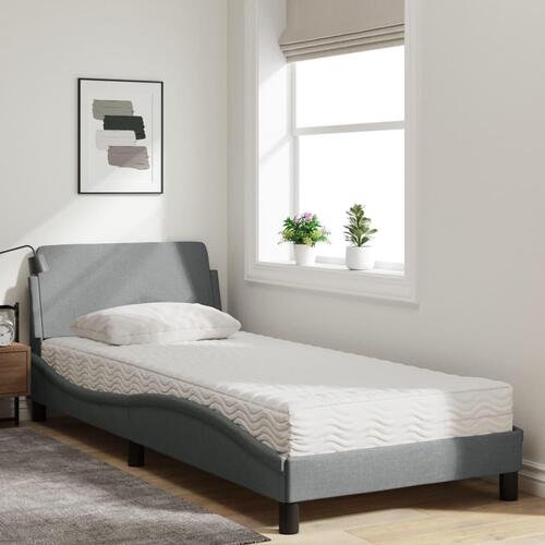 Seng med madras 90x200 cm stof lysegrå