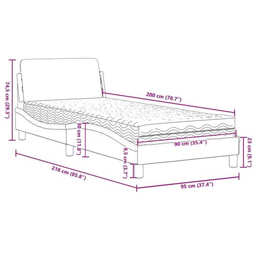 Seng med madras 90x200 cm stof sort