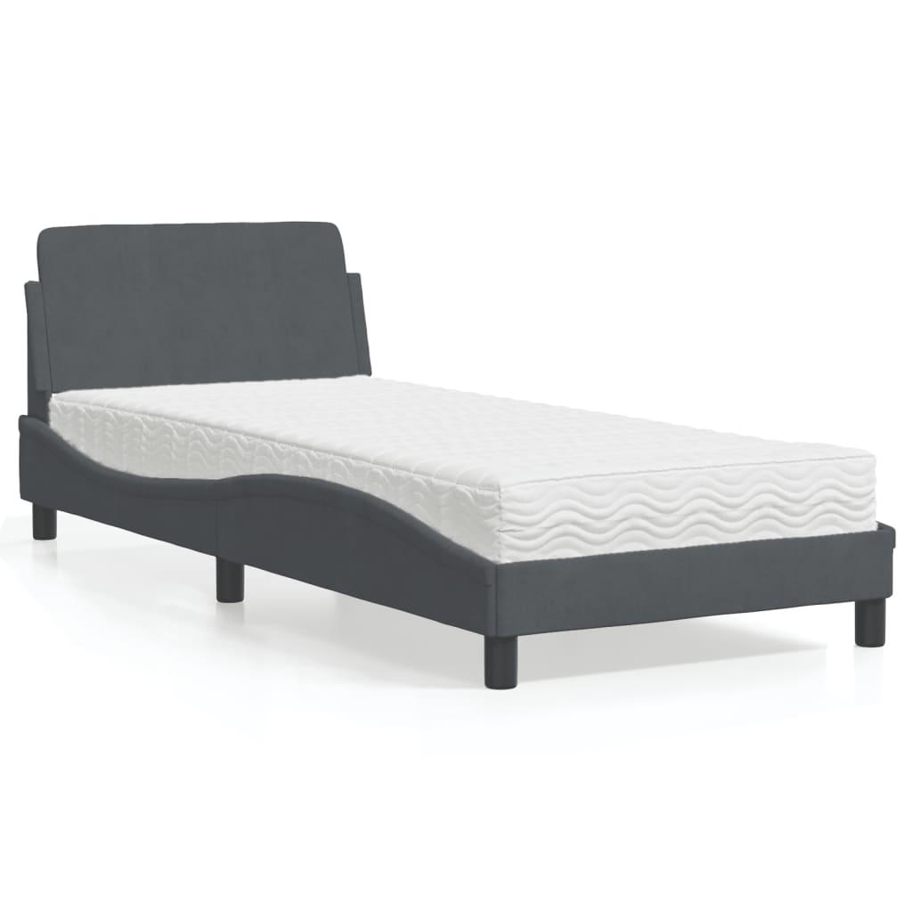Seng med madras 90x200 cm velour mørkegrå