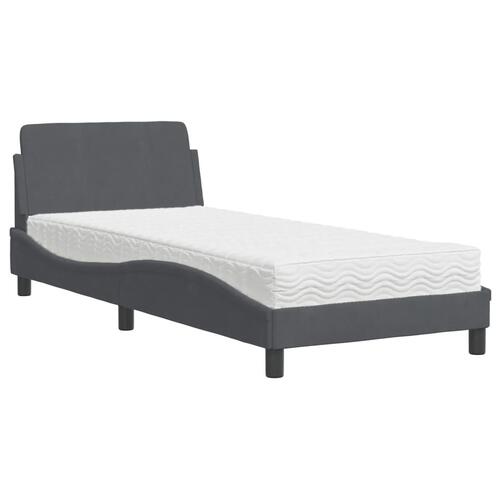 Seng med madras 90x200 cm velour mørkegrå