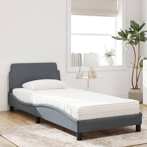 Seng med madras 90x200 cm velour mørkegrå