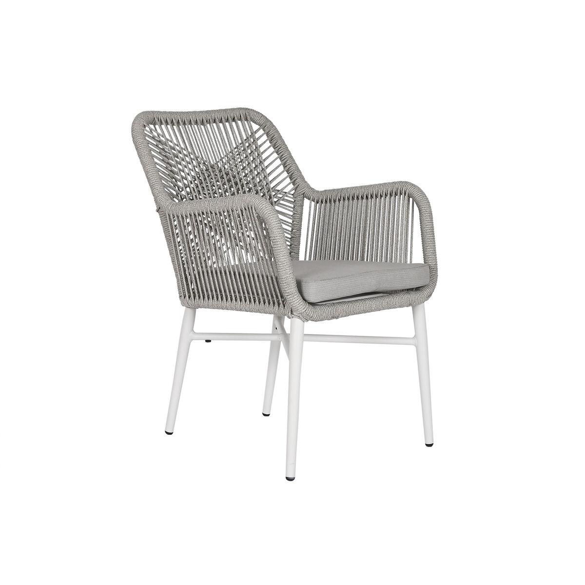 Havestol - hvid/grå, aluminium og syntetisk rattan, 57 × 63 × 84 cm