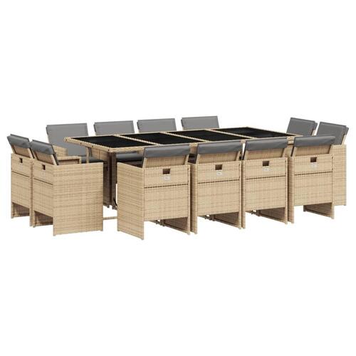 Spisebordssæt til haven 13 dele med hynder polyrattan beige