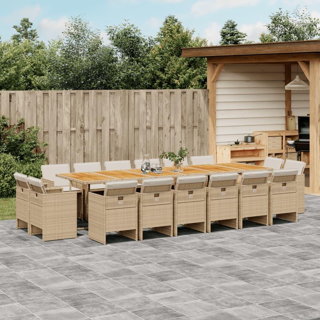 Spisebordssæt til haven 17 dele med hynder polyrattan beige