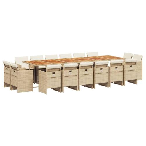 Spisebordssæt til haven 17 dele med hynder polyrattan beige