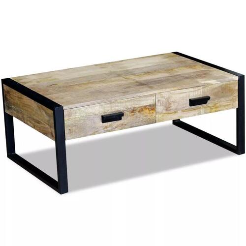 Sofabord med 2 skuffer massivt mangotræ 100x60x40 cm