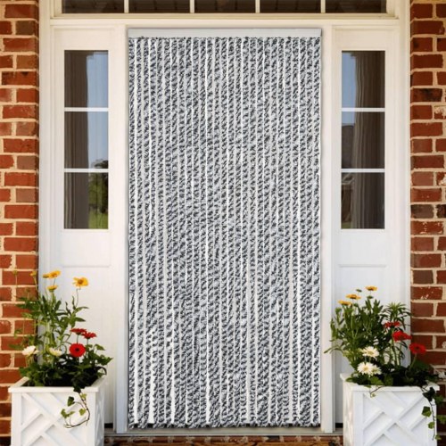 Flueforhæng 118×220 cm i chenille - grå/sort-hvid dørgardin