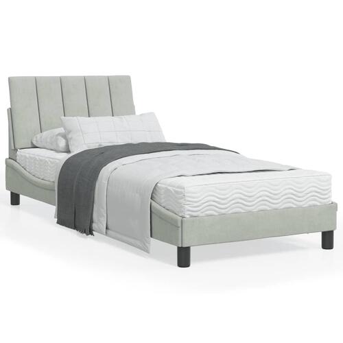 Seng med madras 90x200 cm velour lysegrå