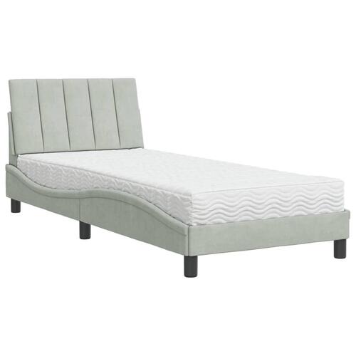 Seng med madras 90x200 cm velour lysegrå