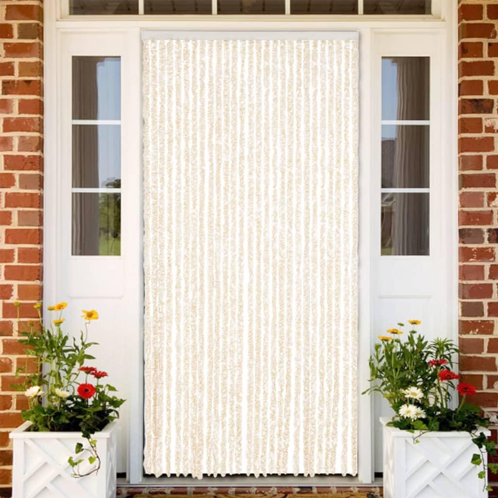 Flueforhæng 118x220 cm chenille beige og hvid billede