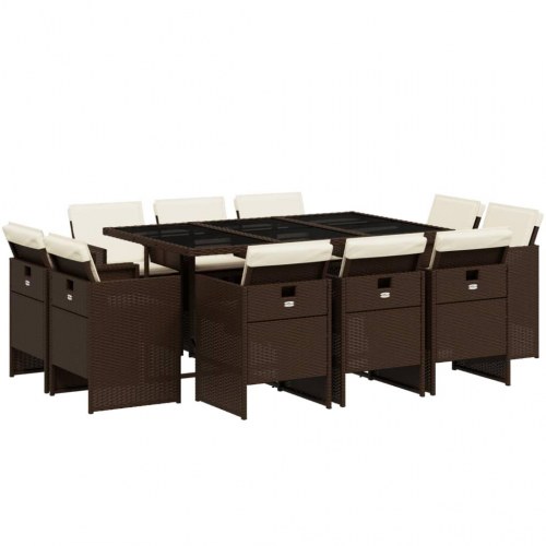 Spisebordssæt til haven 11 dele med hynder polyrattan brun