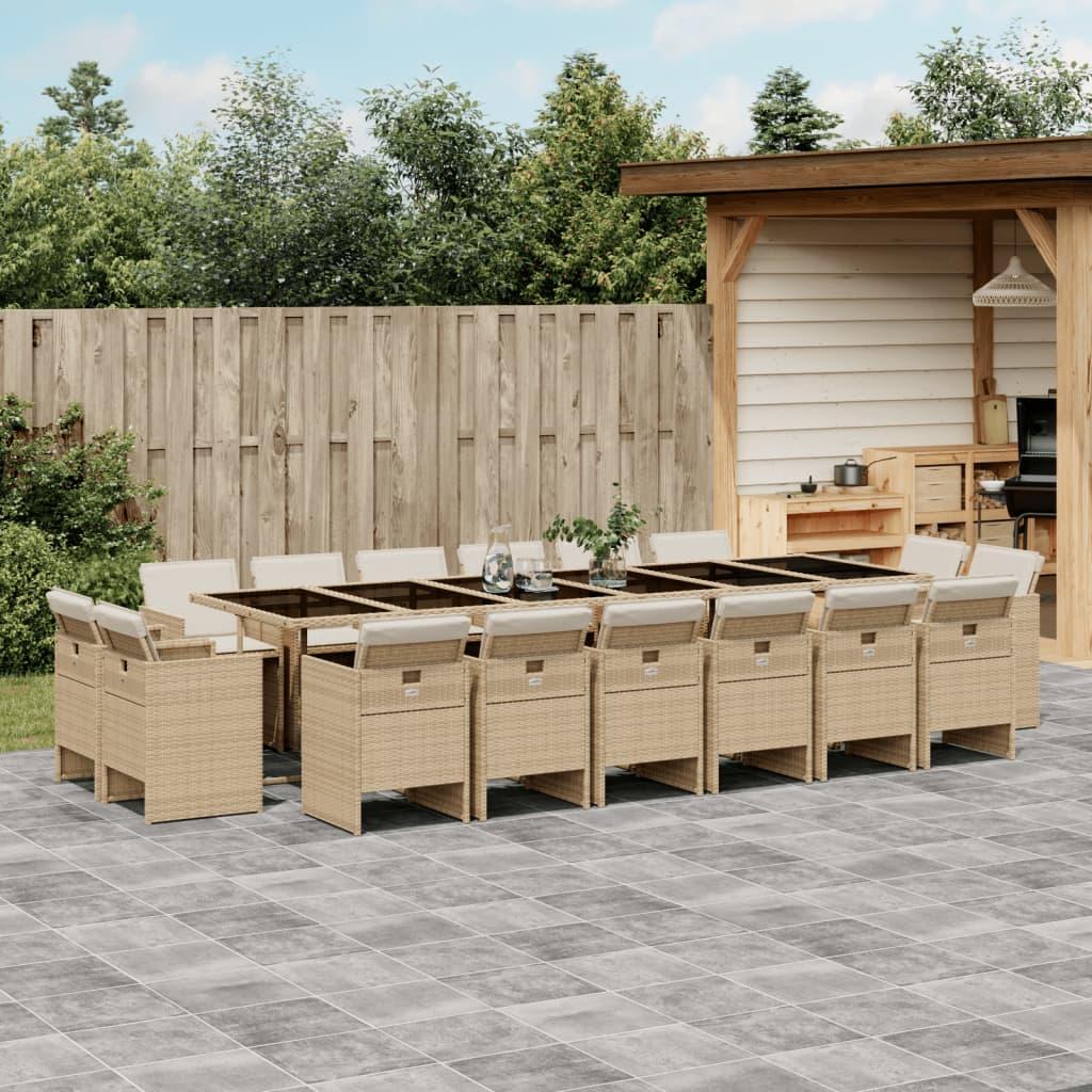 Spisebordssæt til haven 17 dele med hynder polyrattan beige