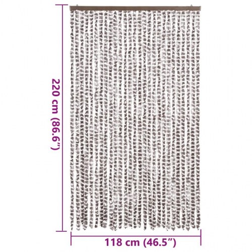Flueforhæng 118 × 220 cm i chenille - gråbrun/hvid