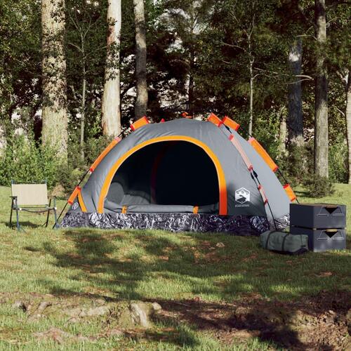 4-personers campingtelt quick-release grå og orange