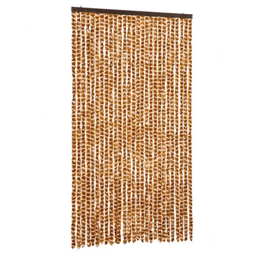 Flueforhæng 118×220 cm i chenille - okkergul/hvid