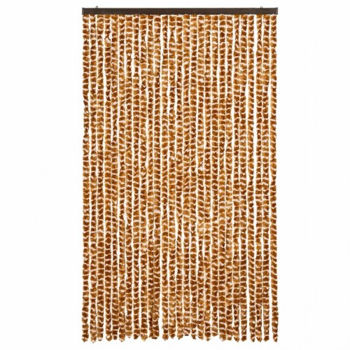 Flueforhæng 118×220 cm i chenille - okkergul/hvid