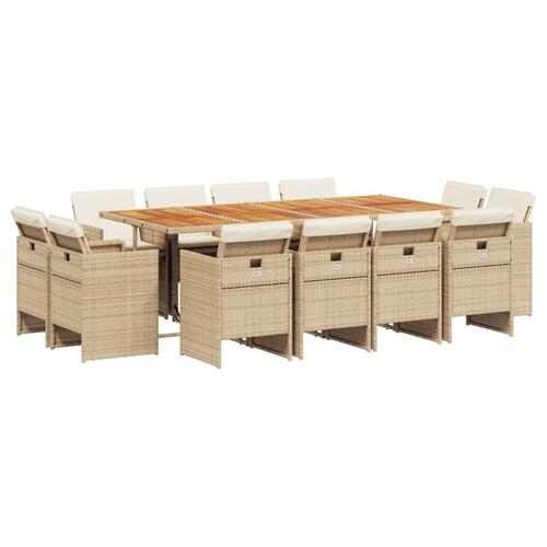 Spisebordssæt til haven 13 dele med hynder polyrattan beige