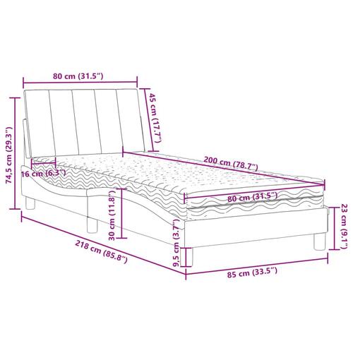 Seng med madras 80x200 cm velour sort
