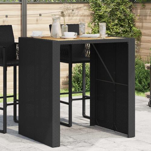 Havebord med akacietop 105x80x110 cm polyrattan sort