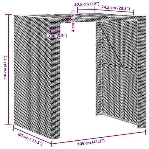 Havebord med akacietop 105x80x110 cm polyrattan sort