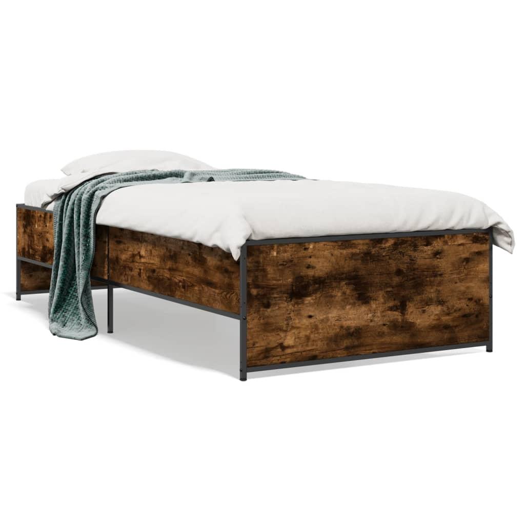 Sengeramme 90x200 cm konstrueret træ og metal røget eg
