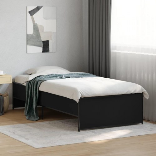 Sengeramme 90x200 cm konstrueret træ og metal sort