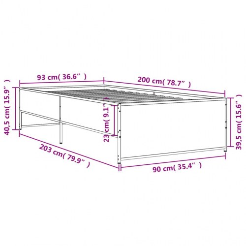 Sengeramme 90x200 cm konstrueret træ og metal sort