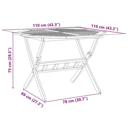 Foldbart havebord Ø110x75 cm massivt akacietræ