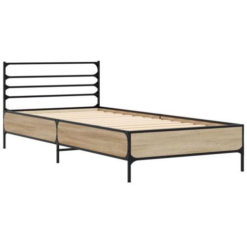 Sengeramme 100x200 cm konstrueret træ og metal sonoma-eg